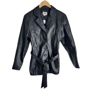 Comint‎ Leather Jacket Womens Size Small Black Tie Front Long Sleeve